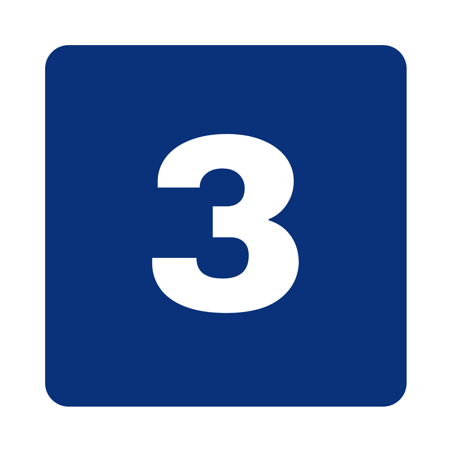 Icon of a number 3 against blue square background