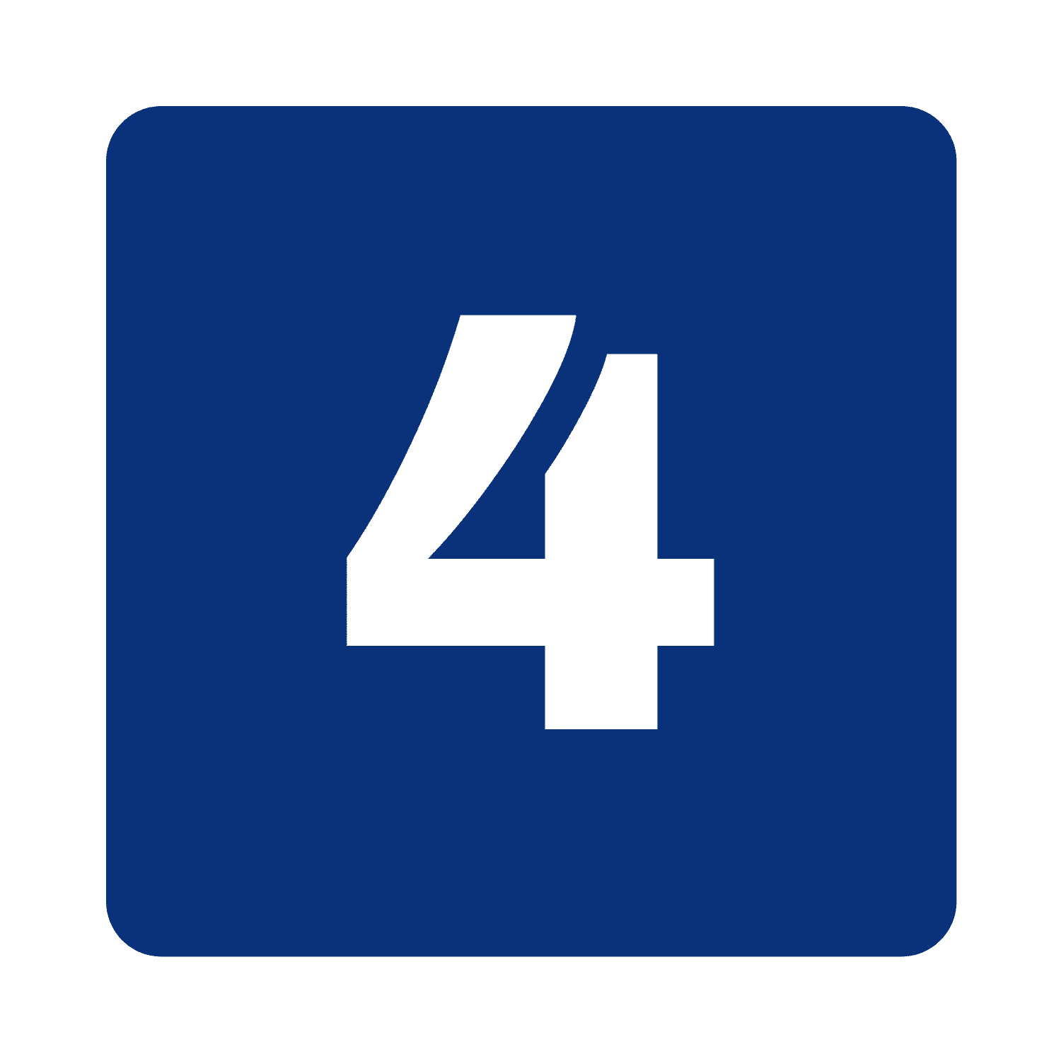 Icon of a number 4 against blue square background